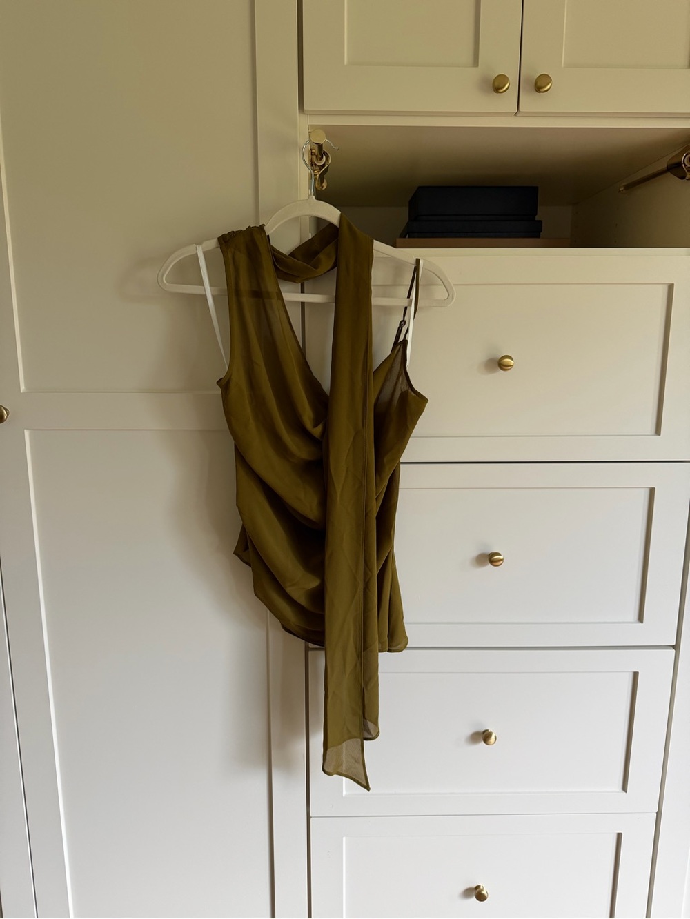 h:ours Olive Green Draped Scarf-Detail Camisole